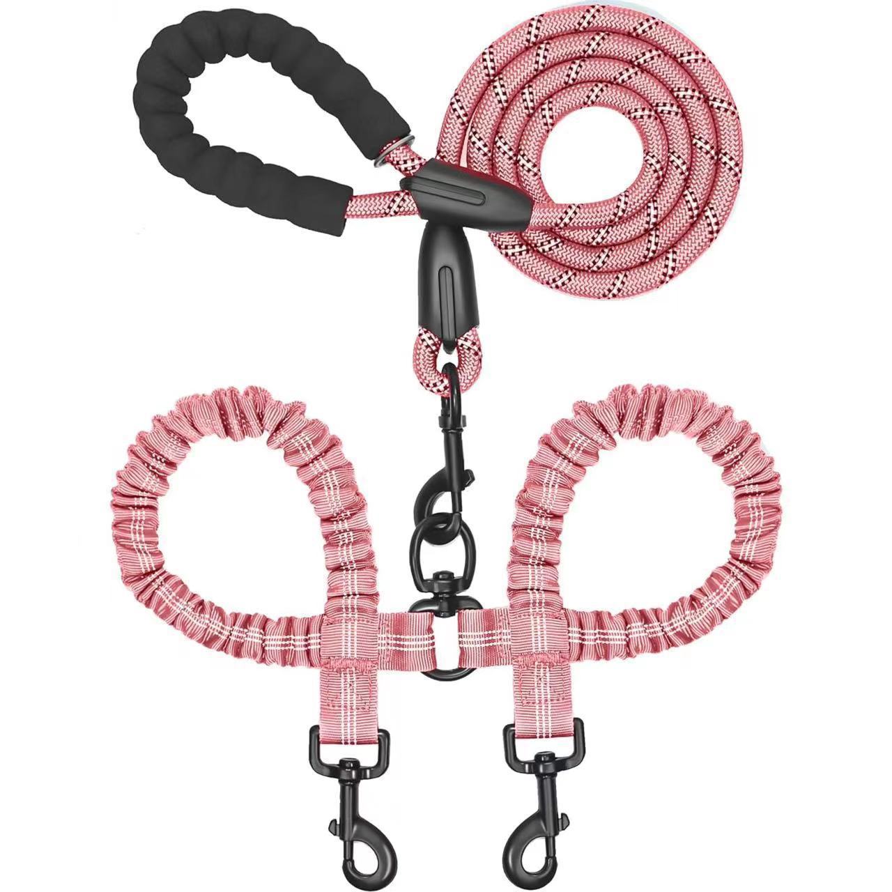 Hundeleine für 2 Hunde rosa Karabiner