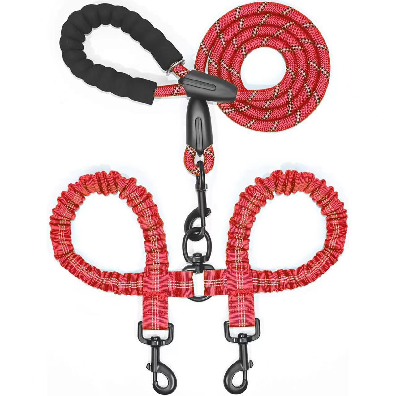 Doppelleine für 2 Hunde Rot – sportlich, reißfest & reflektierend, perfekt für aktive Hundehalter