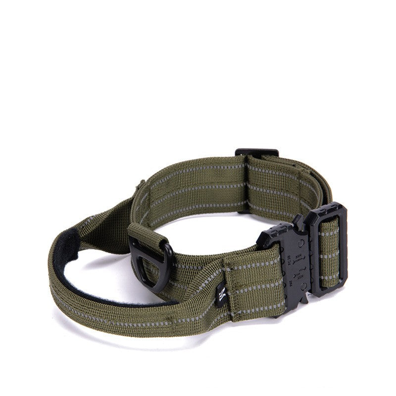 Hundehalsband mit Griff Olivgrün – outdoor-tauglich, verstellbar & reflektierend für aktive Hunde