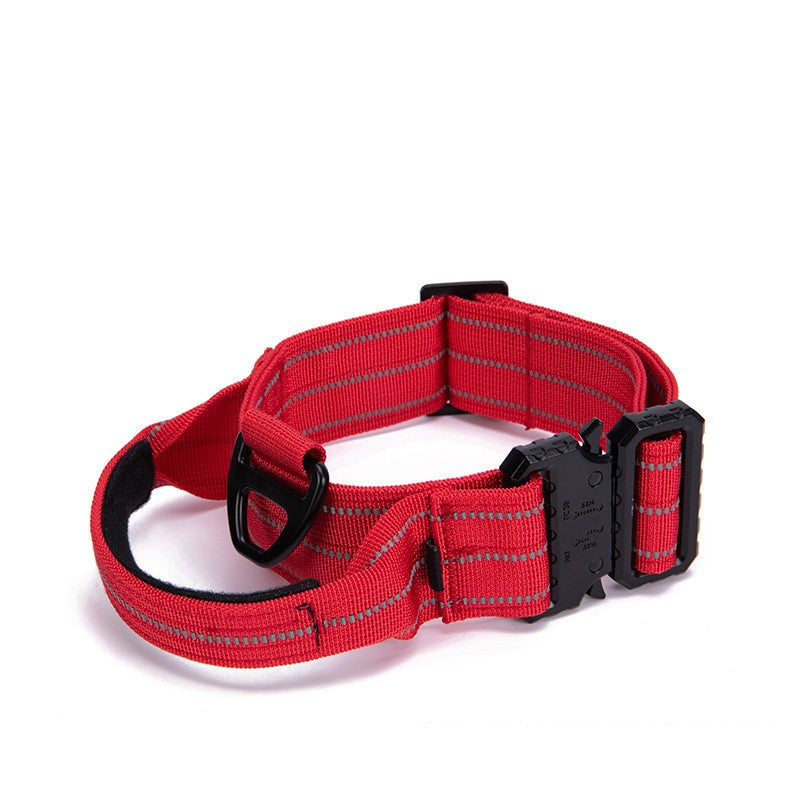 Hundehalsband mit Griff Rot – auffällig, verstellbar & reflektierend, ideal für Sicherheit bei Nacht