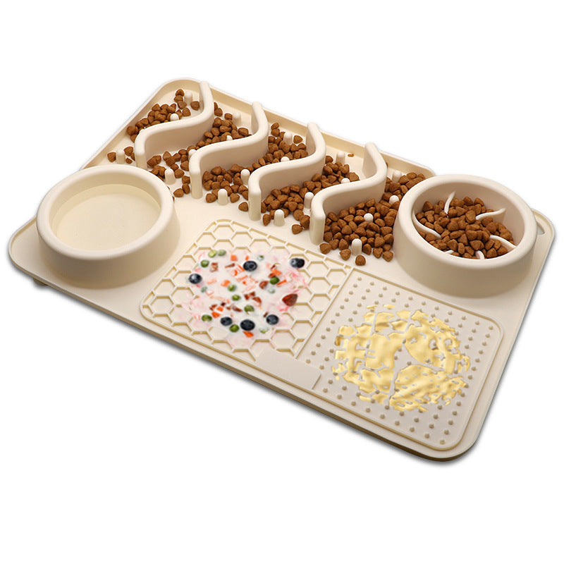 Schleckmatte Hund groß – 3-in-1 Slow Feeder & Anti-Schling Napf in Beige