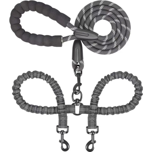 Doppelleine für 2 Hunde Schwarz – robust, verstellbar & reflektierend, ideal für kleine bis große Hunde
