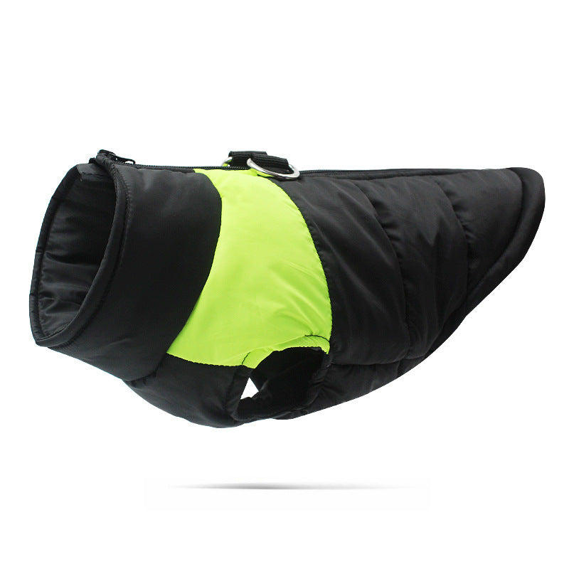 Hundemantel wasserdicht mit Geschirr – Winterjacke Hund in Schwarz-Grün, reflektierend & für Regen geeignet