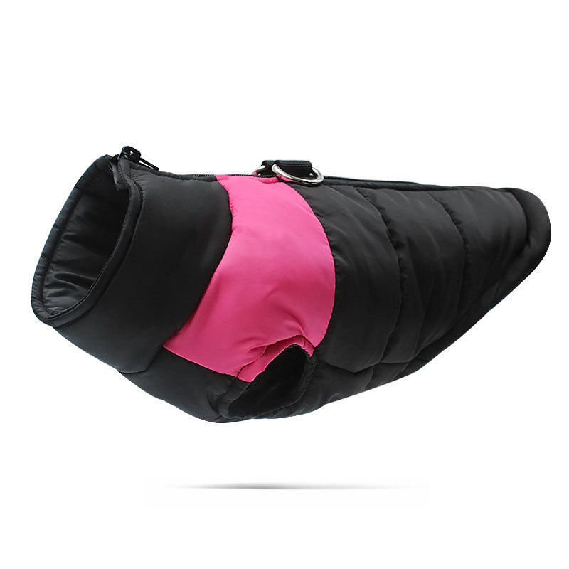Hundemantel wasserdicht mit Geschirr – Winterjacke Hund in Schwarz-Pink, warm gefüttert & modisch