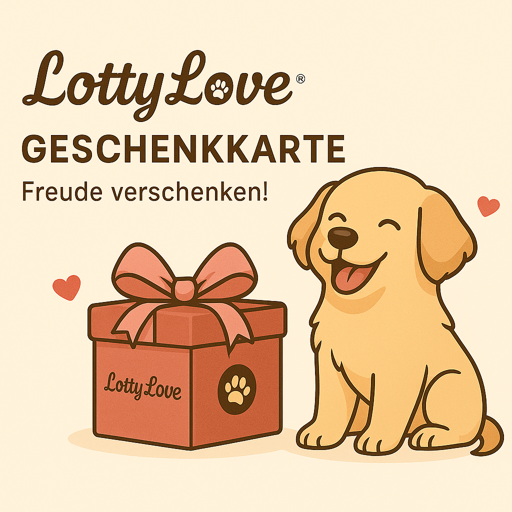 LottyLove Geschenkkarte mit Hund und Geschenkbox – Freude verschenken für Tierliebhaber