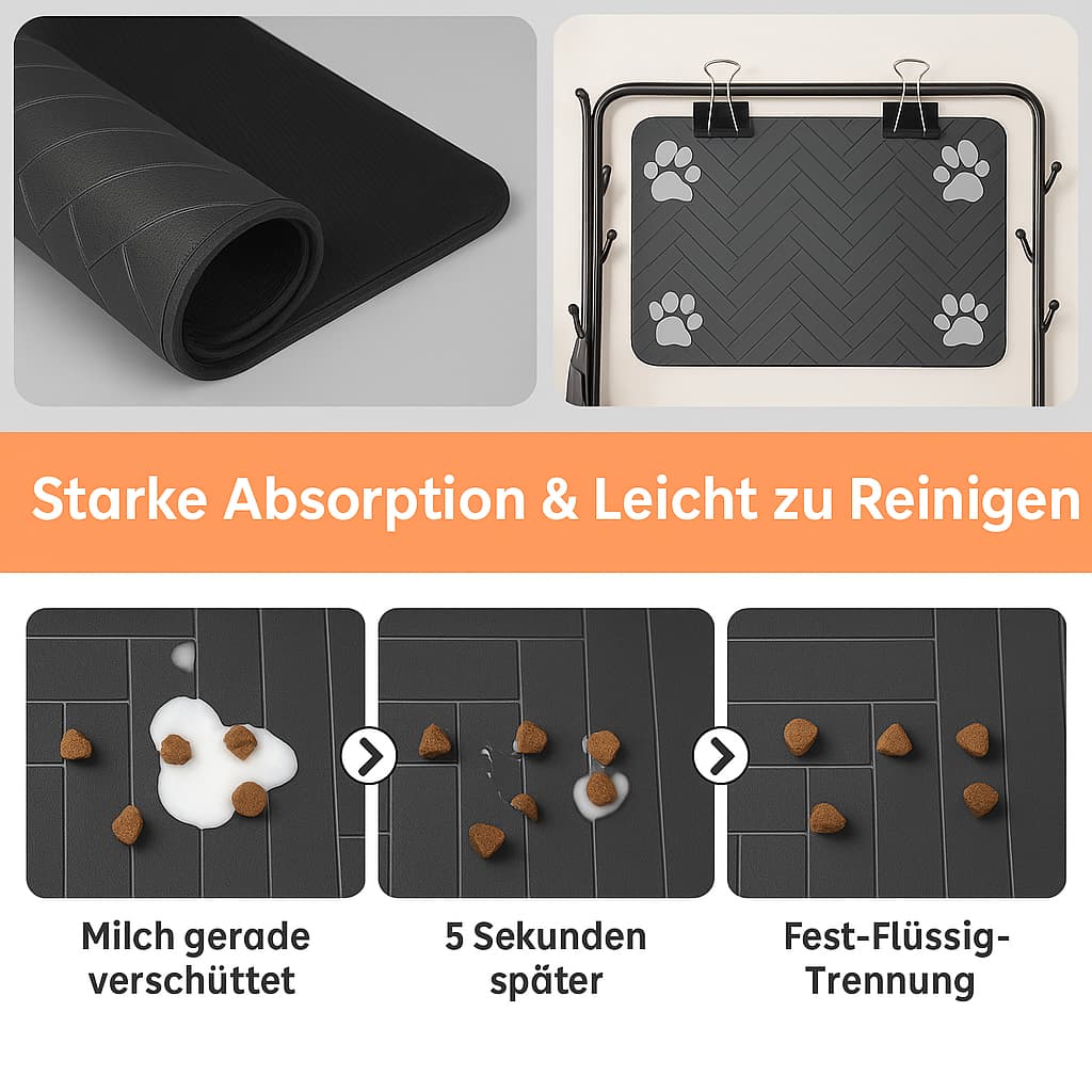 Napfunterlage Hund – schnell trocknend, absorbiert Flüssigkeit in Sekunden