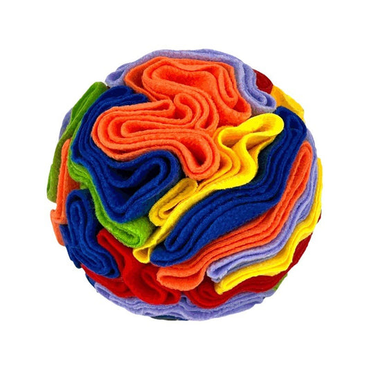 Schnüffelball Hund aus Fleece in Regenbogen-Farben – Suchspielzeug für Leckerlisuche und Beschäftigung